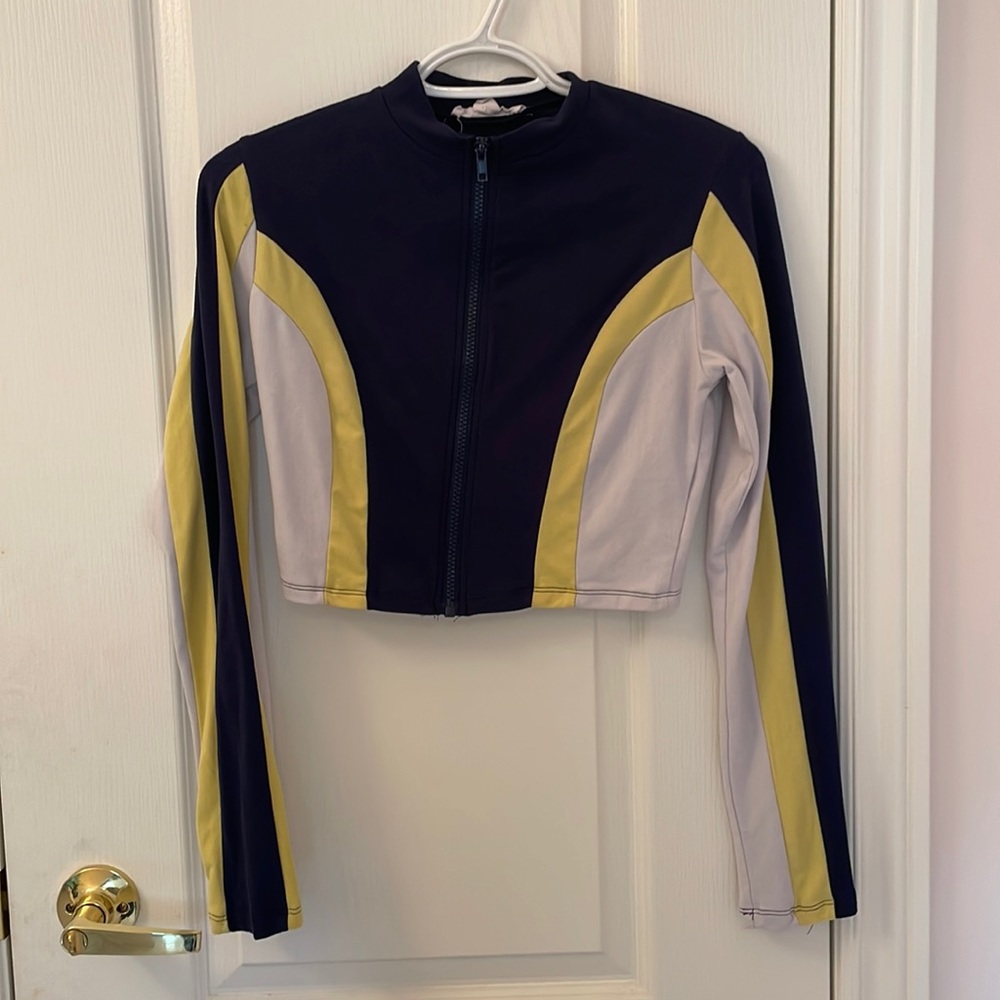 SWS/ACTIVE NAVY BLUE, YELLOW, WHITE CROPPED ZIP UP